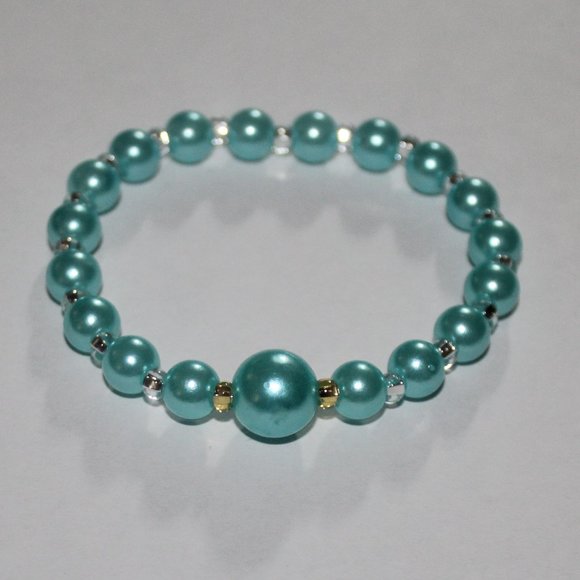 Handmade Blue pearl beads with gold and silver Czech beads - Picture 2 of 4